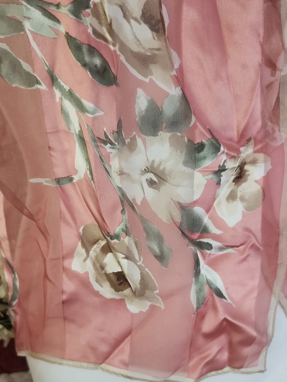 Elegent Blush Pink Floral Design Silk Scarf